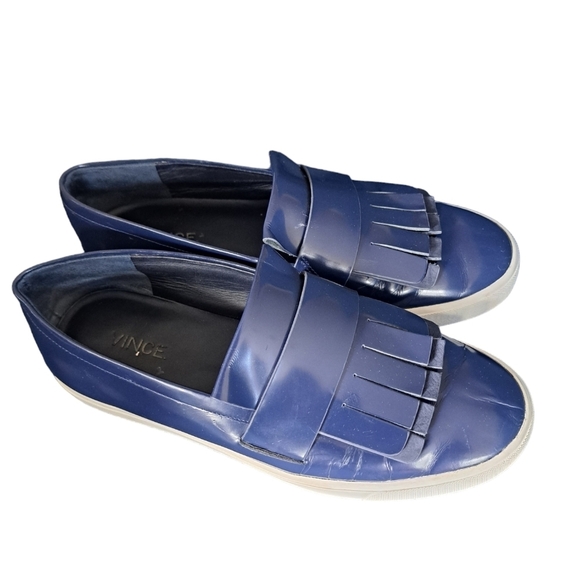 VINCE blue Patent Leather COVENTRY Slip On KILTIE Fringe Loafers Shoes ladies 8 - Picture 3 of 12